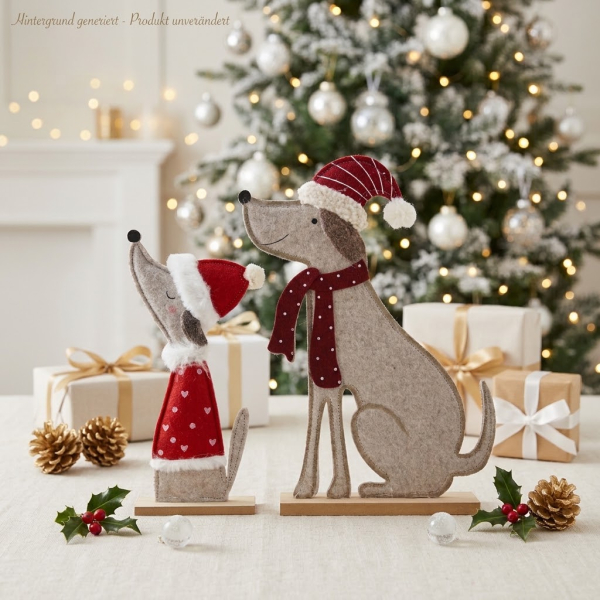 Weihnachtsdeko Hundepaar – Filzfiguren mit Santa-Outfits